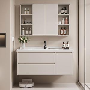 ตู้ห้องน้ำติดผนังสไตล์ยุโรปสุดหรู ดีไซน์ MDF พร้อมอ่างล้างหน้าแบบแขวนผนัง บานพับสแตนเลส ทันสมัย - Product Image 2