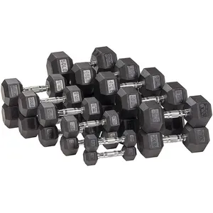 Rubber Hex Halter 2022 Custom Kg Lb Gym Apparatuur 5Kg 10Kg 15Kg 20Kg 30Kg 40Kg 50Kg Rubber Gecoate Dumbbell Set Prijs