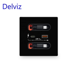 Enchufe USB Tipo-C Universal Delviz con Cable de Carga Retráctil, Panel para PC, Puerto USBA+USBC de 20W, Enchufe USB de Carga Rápida para Pared