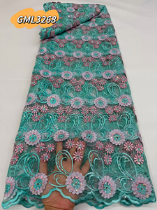 Oferta Especial: Tela de Encaje Nigeriano GML3268 Aso Ebi con Apliques de Flores 3D y Lentejuelas Bordadas, Tul Francés para <span class=keywords><strong>Vestidos</strong></span> de <span class=keywords><strong>Fiesta</strong></span> Africanos - Product Image 4