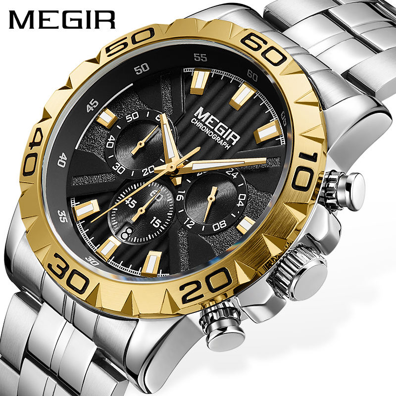 MEGIR 2087 Islamic Man Watch - Stainless Steel Chronograph