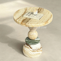 Table basse empilable en onyx persan de luxe moderne, design géométrique en marbre, structure métallique durable et écologique pour salon et chambre à coucher