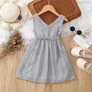 Vestido corto de algodón sin mangas para niña, traje de Diseño a rayas blancas y negras - Product Image 6