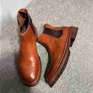Bottes Chelsea en cuir marron délavé pour homme, faites à la main, à lacets, style rétro streetwear, chaussures d'hiver et d'été, semelle épaisse - Product Image 2