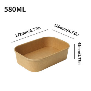 Récipient alimentaire biodégradable en vrac prêt à emporter bols carrés jetables à salade en papier kraft brun avec couvercle en papier - Product Image 5