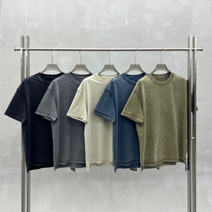 T-shirt en coton 100% de 275 g/m² avec broderie, effet délavé soleil et lavage neige, style streetwear décontracté pour hommes, personnalisable en gros - Product Image 2