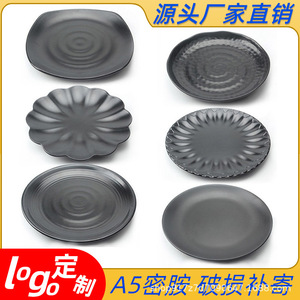 Durable Frosted Round <b>Plastic</b> Plates Black Melamine Dishware For Hotel Party Use - Product Image 3