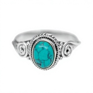 Anillo Vintage de Plata 925 con Turquesa, Engaste de Bisel, Moderno, Cristiano, Unisex, para Boda o Uso Diario - Product Image 1