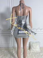 Ocstrade blanc plume d'autruche diamant robe femmes élégantes robes de fête d'anniversaire femmes Sexy argent strass robe de club
