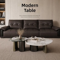 Table basse gigogne de luxe avec plateau en pierre frittée et base en métal – Ensemble de tables basses modernes pour salon