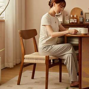 Dining Chair Solid Wood Rope Woven <b>Backrest</b> Minimalist Design For Home Use - Product Image 3