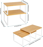 Lot de 2 étagères de rangement empilables en bambou extensibles pour comptoir de cuisine, organisateur de comptoir, support à épices