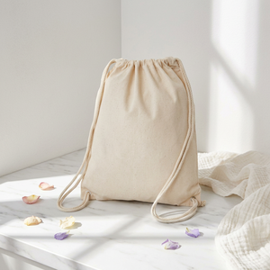 Plain White Canvas Drawstring <b>Backpack</b> Eco-Friendly Unisex Lightweight Reusable Gym Sports <b>Travel</b> School <b>Bag</b> - Product Image 2