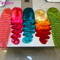 Boîtes à perruques personnalisées avec logo, emballage bleu-vert, perruques Lace Front, perruques vietnamiennes en cheveux humains roses, perruques bouclées colorées orange sans colle