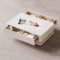 Ensemble de meuble TV et table basse en marbre et bois de luxe moderne avec rangement, design crème, pour salon, dernière collection