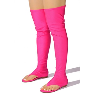 Summer Women Stretch Fabric Roman Shoes Thigh High Black Long Boots Clip Toe Over Knee <b>Booties</b> Flat Heels Sandals Big Size 47 - Product Image 4
