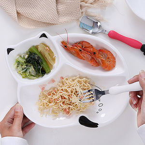 Assiette en céramique créative pour chat, en porcelaine, divisée, pour enfants, en forme d'animal de dessin animé, pour le petit-déjeuner - Product Image 2