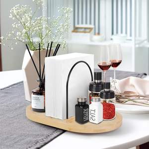 LUMINA Holder Table Rotating Standing <b>Dispenser</b> with Salt Pepper Shakers and <b>Napkin</b> Storage Rustic Bamboo Metal Caddy - Product Image 4