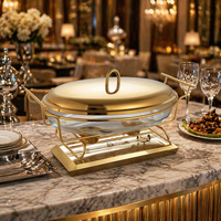 Chauffe-plat de luxe 3L en acier inoxydable, double zone, alimenté à l'alcool solide, or rose/or, pour hôtels et restaurants