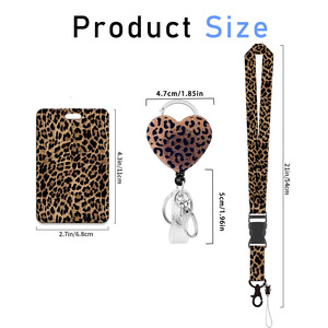 In stock: Brown leopard print heart-shaped card holder with rotating back <b>clip</b>, shiny acrylic heavy-duty badge scroll, embossed - Product Image 2