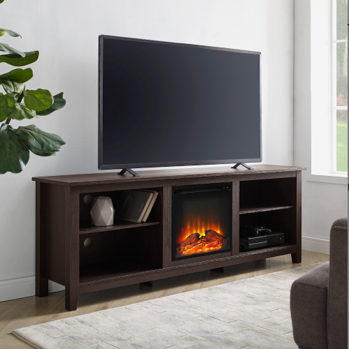 FCJ Modern Transitional Electric Fireplace TV Stand Contemporary Wood Panel Design for Farmhouse with 2 Shelves for TVs