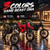 Moto électrique tout-terrain 7000W à couple élevé, batterie lithium 72V 25Ah, pneus 17*14 pouces, pour adultes, motocross électrique