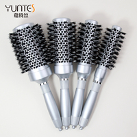 Brosse à cheveux ronde professionnelle en argent résistante à la chaleur pour salon, avec poils de sanglier et nylon, pour le coiffage et le séchage au sèche-cheveux