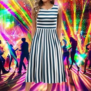 Robe midi moulante sans manches à imprimé numérique, col bustier, décontractée, d'été, tissée, respirante, pour femme, unie - Product Image 2
