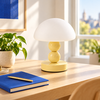 Lampe de table minimaliste en forme de champignon, abat-jour moderne et épuré en forme de dôme, double sphère, tige LED, en fer et plastique, lumière d'ambiance pour chambre à coucher