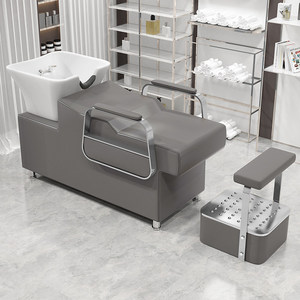 Fauteuil de lavage de luxe avec bac en céramique et repose-pieds assorti, en cuir PU confortable, <span class=keywords><strong>pour</strong></span> salon de coiffure et spa - Product Image 3