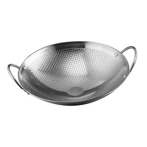 Fondo rotondo martellato a mano 7 pollici in acciaio inox antiaderente Wok padella manico in legno padella per cucina del ristorante per alberghi - Product Image 1