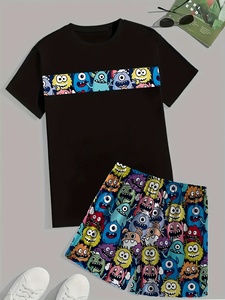 Set Estivo da <span class=keywords><strong>Uomo</strong></span> Casual a Maniche Corte, Leggero e Traspirante in Raso, Comodo Completo da Casa con Pigiama Morbido - Product Image 1