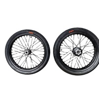 Set Roda Supermoto Sur-Ron Light Bee X LBX 17" Performa Tinggi CNC Aluminium Perak Krom Ban Jalan Raya Suku Cadang Sepeda Motor Listrik