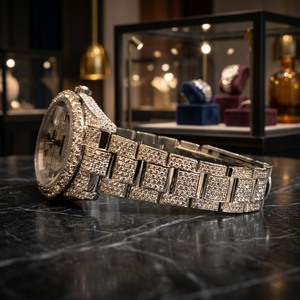 Montre de luxe mécanique numérique ETA en acier inoxydable et cuir antique, sertie de diamants noirs et blancs Moissanite, pour hommes et femmes - Product Image 2