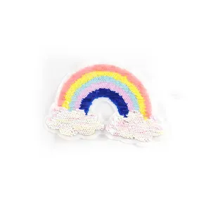 new design sew on reversible rainbow large sequin patches for short sleeve