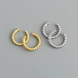 Conjunto de brincos em prata esterlina 925 Bali banhado a ouro em forma de C para mulheres, joia da moda