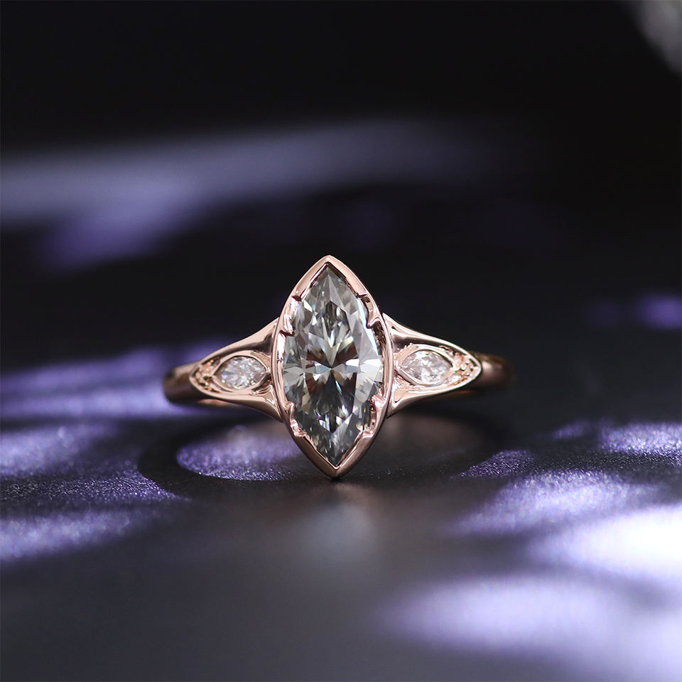 แหวนเพชรโมอิสซาไนต์ 10k โรสโกลด์