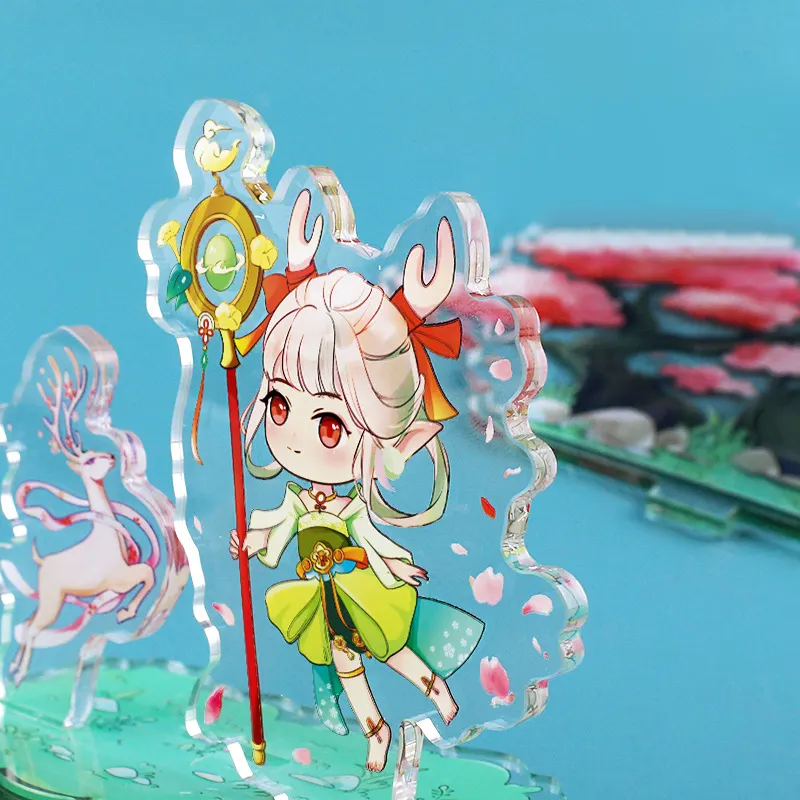 Gantungan kunci tanda plastik meja Model berdiri akrilik kustom bening benturan figur Anime standdee untuk hadiah penggemar