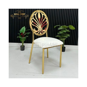כסא חתונה ממתכת בציפוי כרום זהוב מבריק ויפה, עמיד וזול במבצע חם מהמפעל, עם מושב לבן לאירועים וחתונות. - Product Image 2