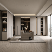 Armoire autoportante de luxe en bois massif couleur crème avec éclairage LED, design moderne pour projet de dressing haut de gamme