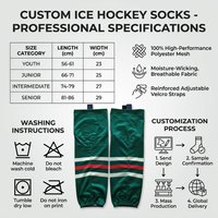Chaussettes de hockey sur glace 100% polyester respirantes à séchage rapide, fabrication sur mesure, service OEM, sublimation intégrale, élastiques
