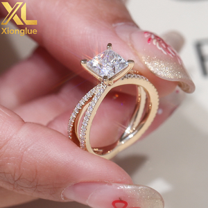 Anillo de Diamantes con Corte Princesa de Oro Amarillo de 14k y 18k, Joyería de Oro Sólido, Anillo de Diamantes Moissanite de Diseñador, Anillo de Compromiso y Boda para Mujer - Product Image 3