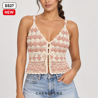 Damen Süßes Coquette Boho Chevron-Streifen Häkel-Strick Spaghetti-Träger Tiefer V-Ausschnitt Cami Top Stringer Tanktop mit Eigenem Logo