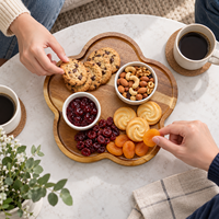 Plateau en bois créatif pour servir des aliments, des fruits, des collations, des gadgets de service, plateau de rangement alimentaire en acacia, plateau de service en gros