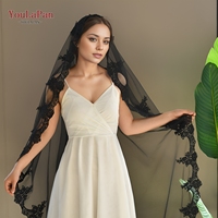 Voile YouLaPan V224 classique noir sans peigne, bordure en dentelle ronde, voile monocouche sans peigne, peut être porté pour couvrir le visage