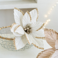 Ornement suspendu de fleur de Noël artificielle en velours pailleté de 30 cm, décoration florale en tissu, style moderne minimaliste