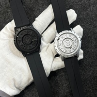 Montre à quartz pour homme en acier inoxydable avec cadran rotatif à billes de fer, boucle magnétique et bracelet en silicone, modèle Skull Twelve Galaxy