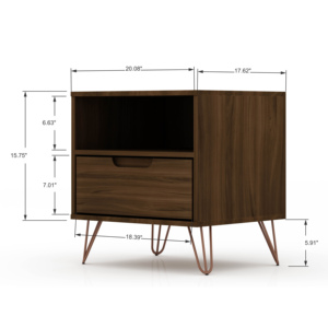 Nightstand In <b>Chestnut</b> Brown Wood With Metal Legs Modern Storage Cabinet For Bedroom Or Living Room - Product Image 3