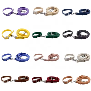 Ensemble de collier de chien de luxe personnalisé couleur unie PVC sangle néoprène laisse pour animaux de compagnie boucle Rivet décoration confortable extérieur - Product Image 4