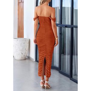 Robe longue moulante à épaules dénudées pour femme avec fente, en jersey respirant, idéale pour les cocktails et soirées - Product Image 2